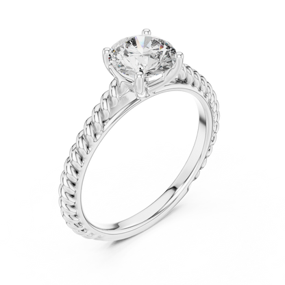 Round Lab Grown Diamond Solitaire Ring | Twisted Rope Vine Band | Solid Gold
