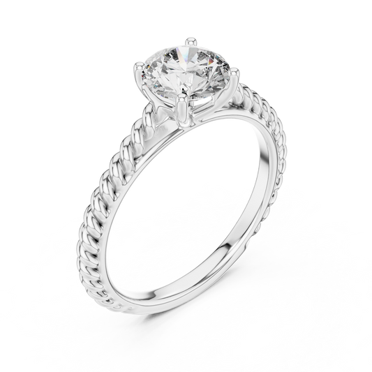 Round Lab Grown Diamond Solitaire Ring | Twisted Rope Vine Band | Solid Gold