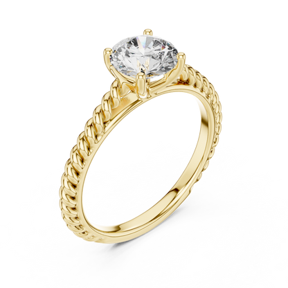 Round Lab Grown Diamond Solitaire Ring | Twisted Rope Vine Band | Solid Gold