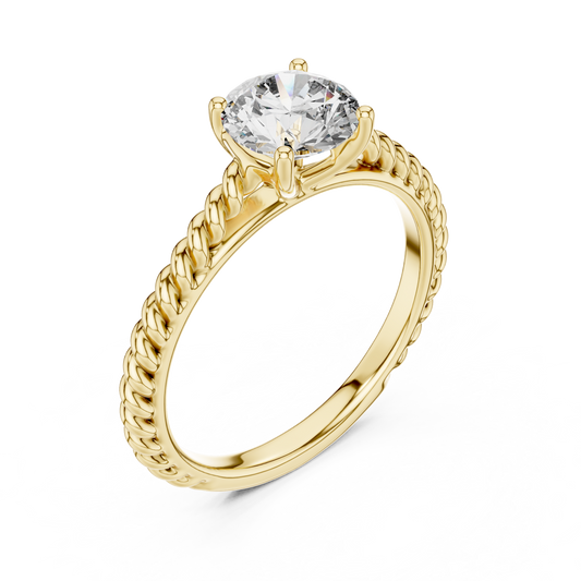 Round Lab Grown Diamond Solitaire Ring | Twisted Rope Vine Band | Solid Gold