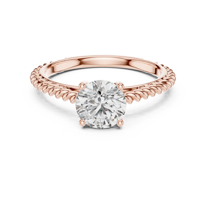 Round Lab Grown Diamond Solitaire Ring | Twisted Rope Vine Band | Solid Gold
