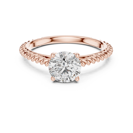 Round Lab Grown Diamond Solitaire Ring | Twisted Rope Vine Band | Solid Gold