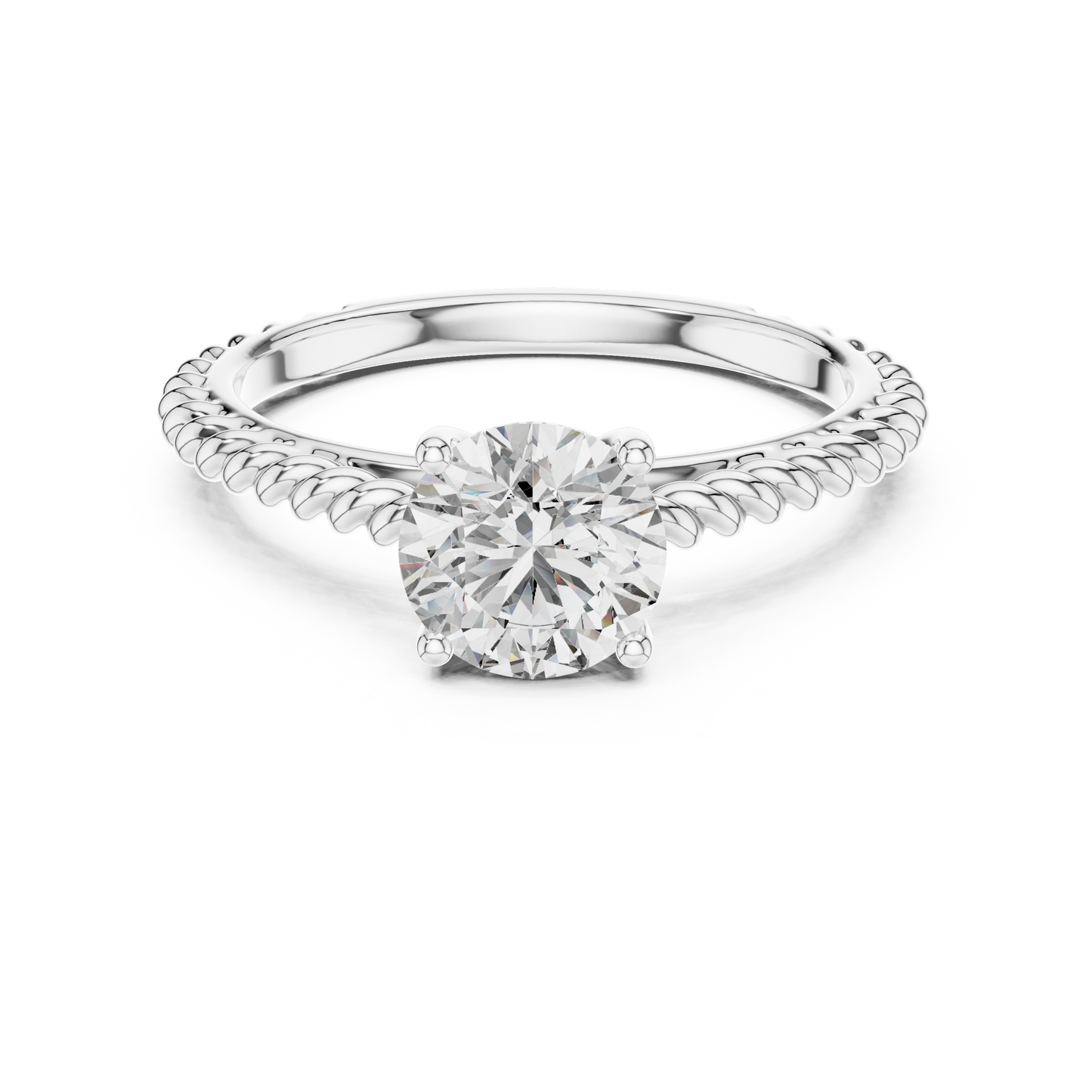 Round Lab Grown Diamond Solitaire Ring | Twisted Rope Vine Band | Solid Gold