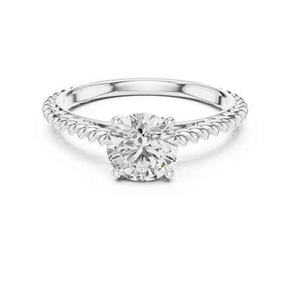 Round Lab Grown Diamond Solitaire Ring | Twisted Rope Vine Band | Solid Gold