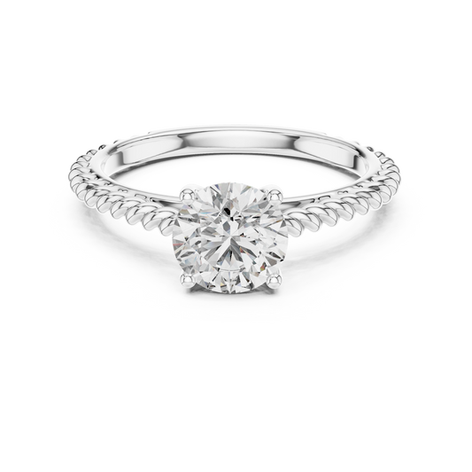 Round Lab Grown Diamond Solitaire Ring | Twisted Rope Vine Band | Solid Gold