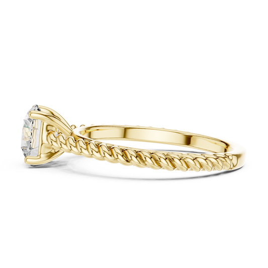 Round Lab Grown Diamond Solitaire Ring | Twisted Rope Vine Band | Solid Gold