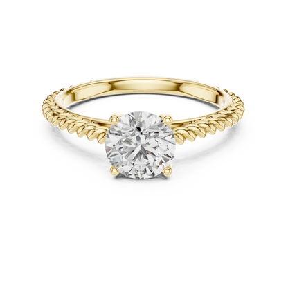 Round Lab Grown Diamond Solitaire Ring | Twisted Rope Vine Band | Solid Gold