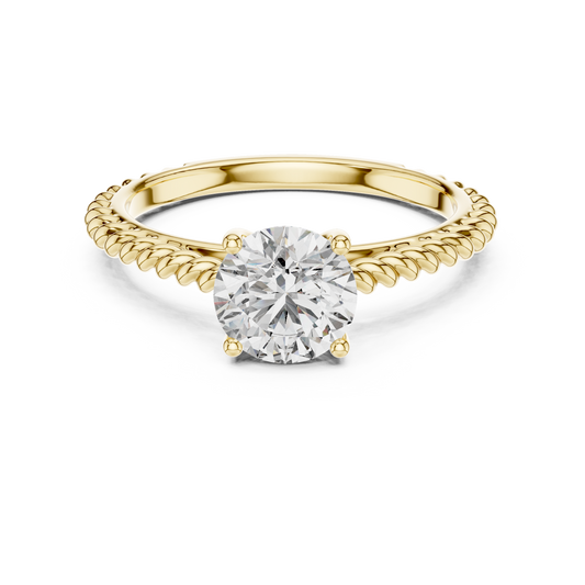 Round Lab Grown Diamond Solitaire Ring | Twisted Rope Vine Band | Solid Gold