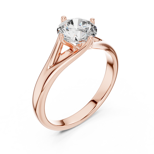 Round Lab Grown Diamond Solitaire Ring | Elegant Split-Shank Setting | Solid Gold
