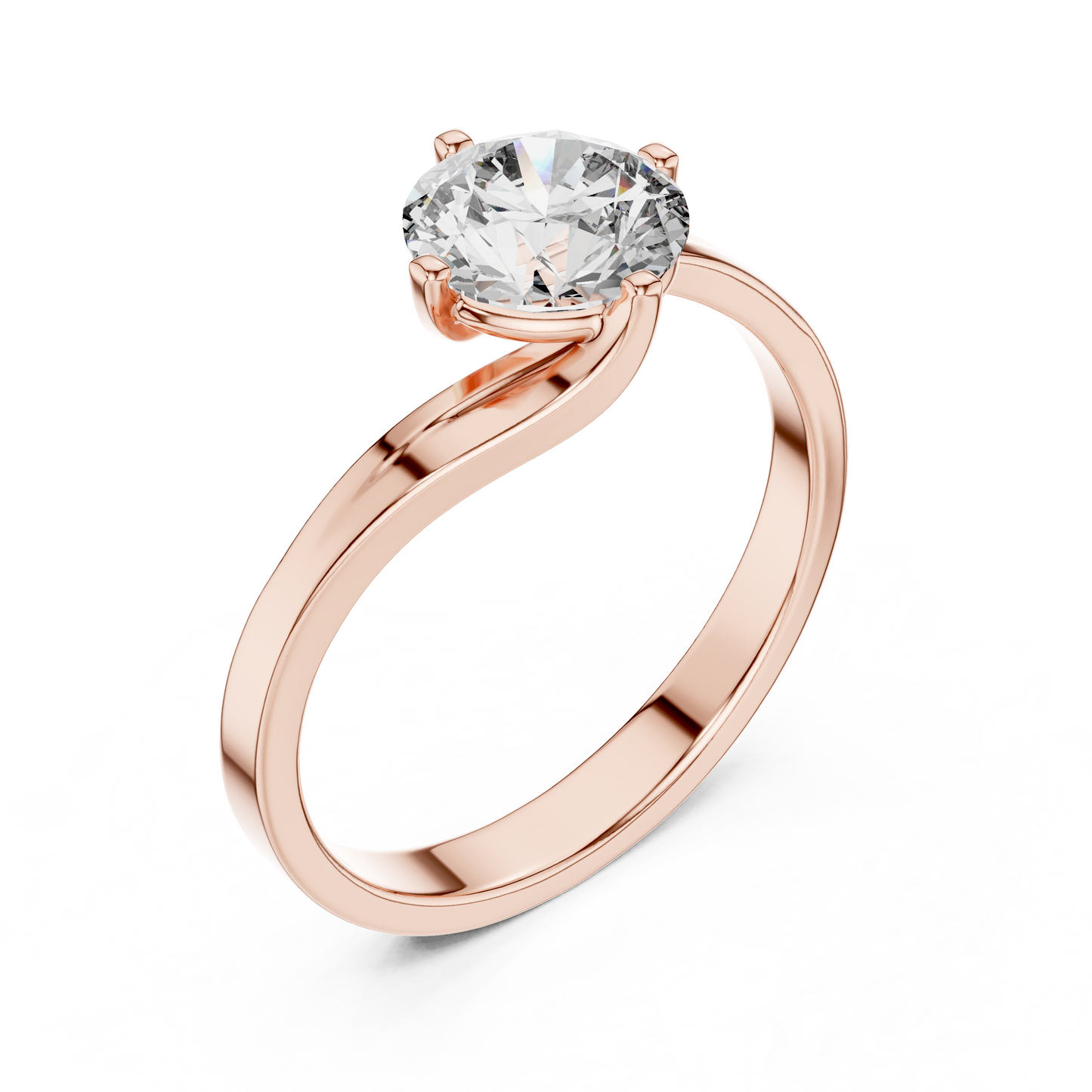 Round Lab Grown Diamond Solitaire Ring | Modern Bypass Tension Setting | Solid Gold