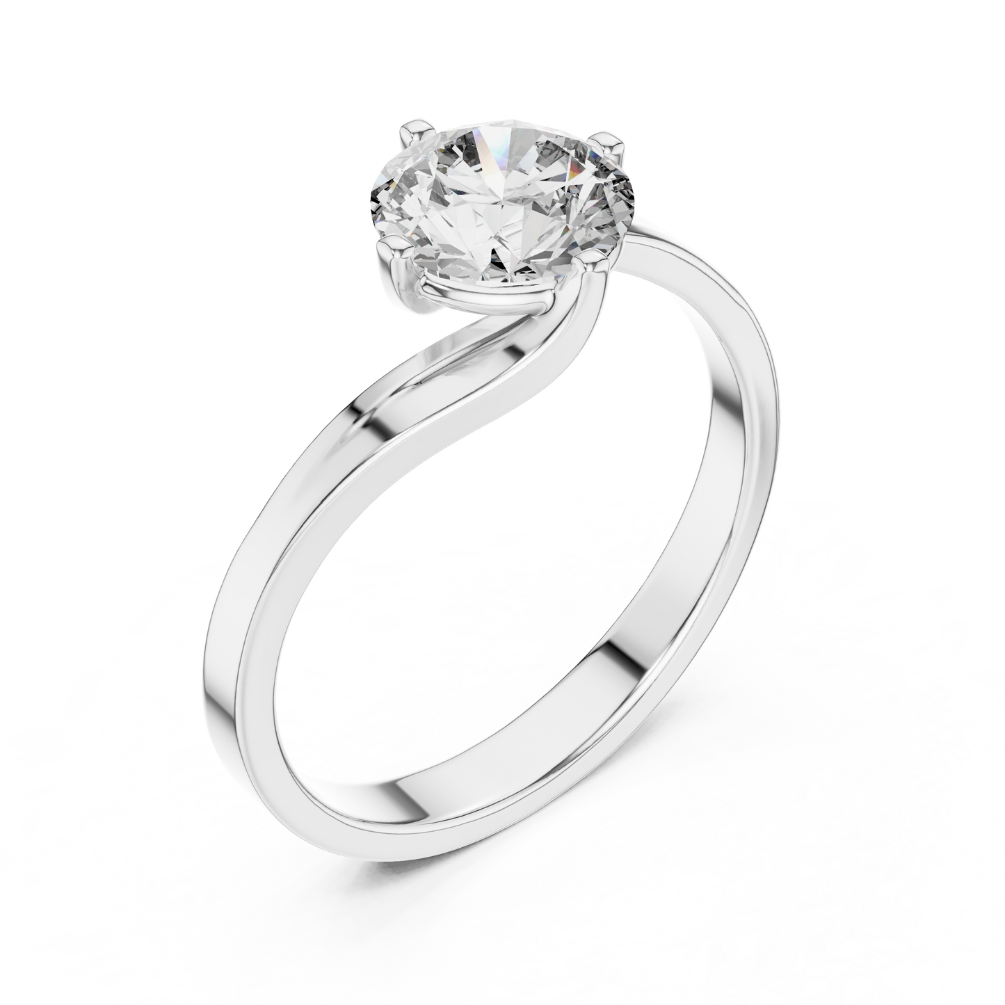 Round Lab Grown Diamond Solitaire Ring | Modern Bypass Tension Setting | Solid Gold