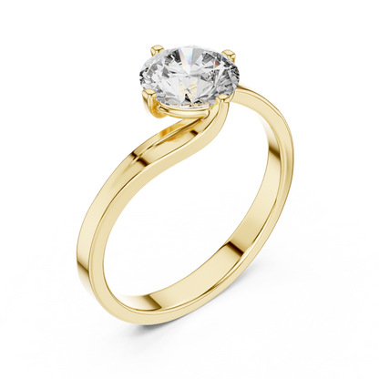 Round Lab Grown Diamond Solitaire Ring | Modern Bypass Tension Setting | Solid Gold