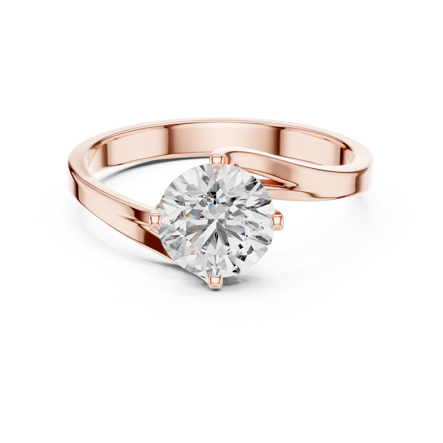 Round Lab Grown Diamond Solitaire Ring | Modern Bypass Tension Setting | Solid Gold