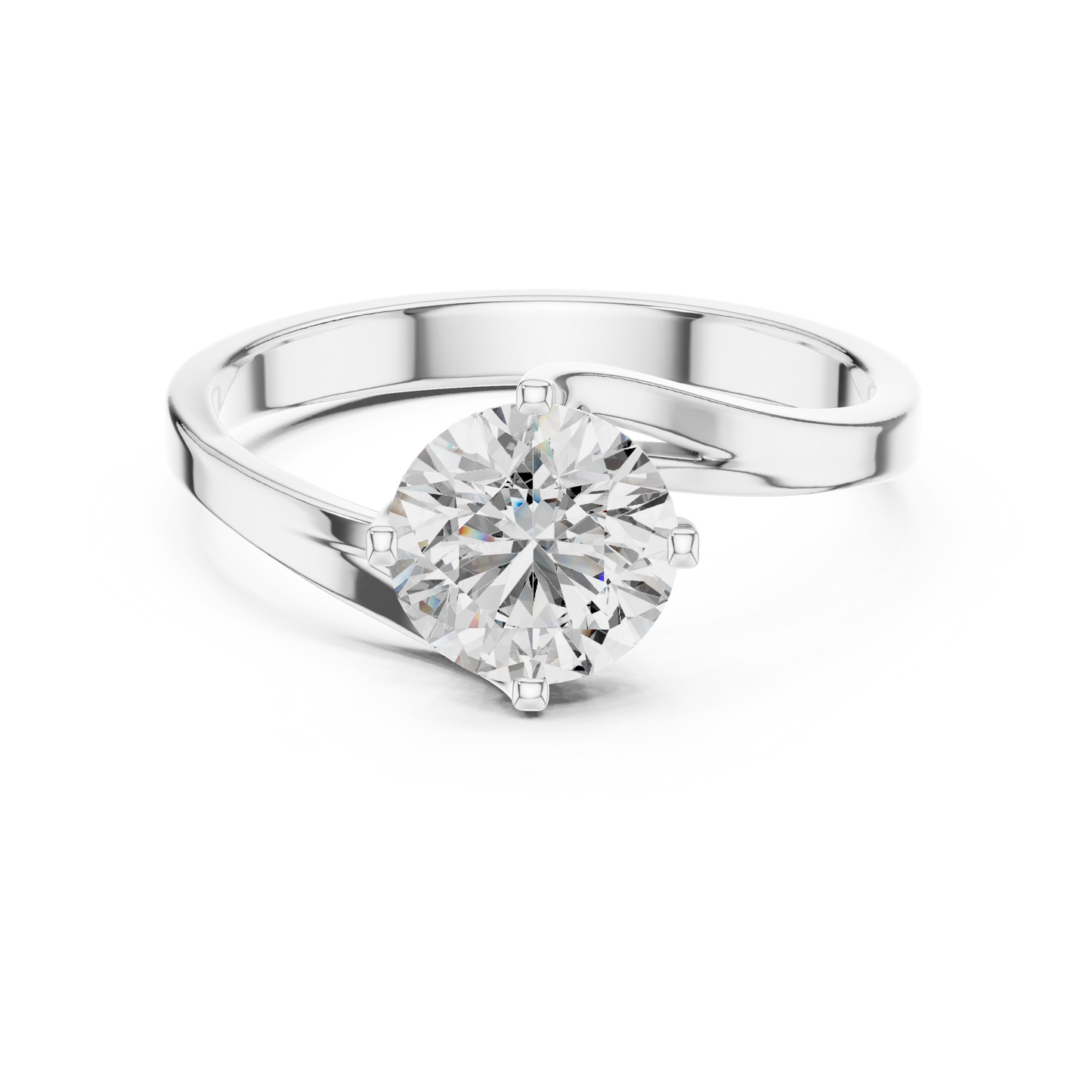 Round Lab Grown Diamond Solitaire Ring | Modern Bypass Tension Setting | Solid Gold