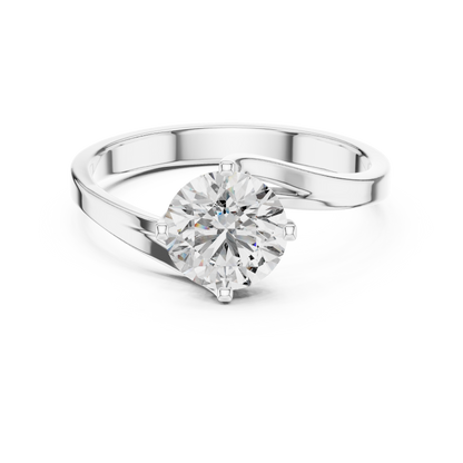 Round Lab Grown Diamond Solitaire Ring | Modern Bypass Tension Setting | Solid Gold