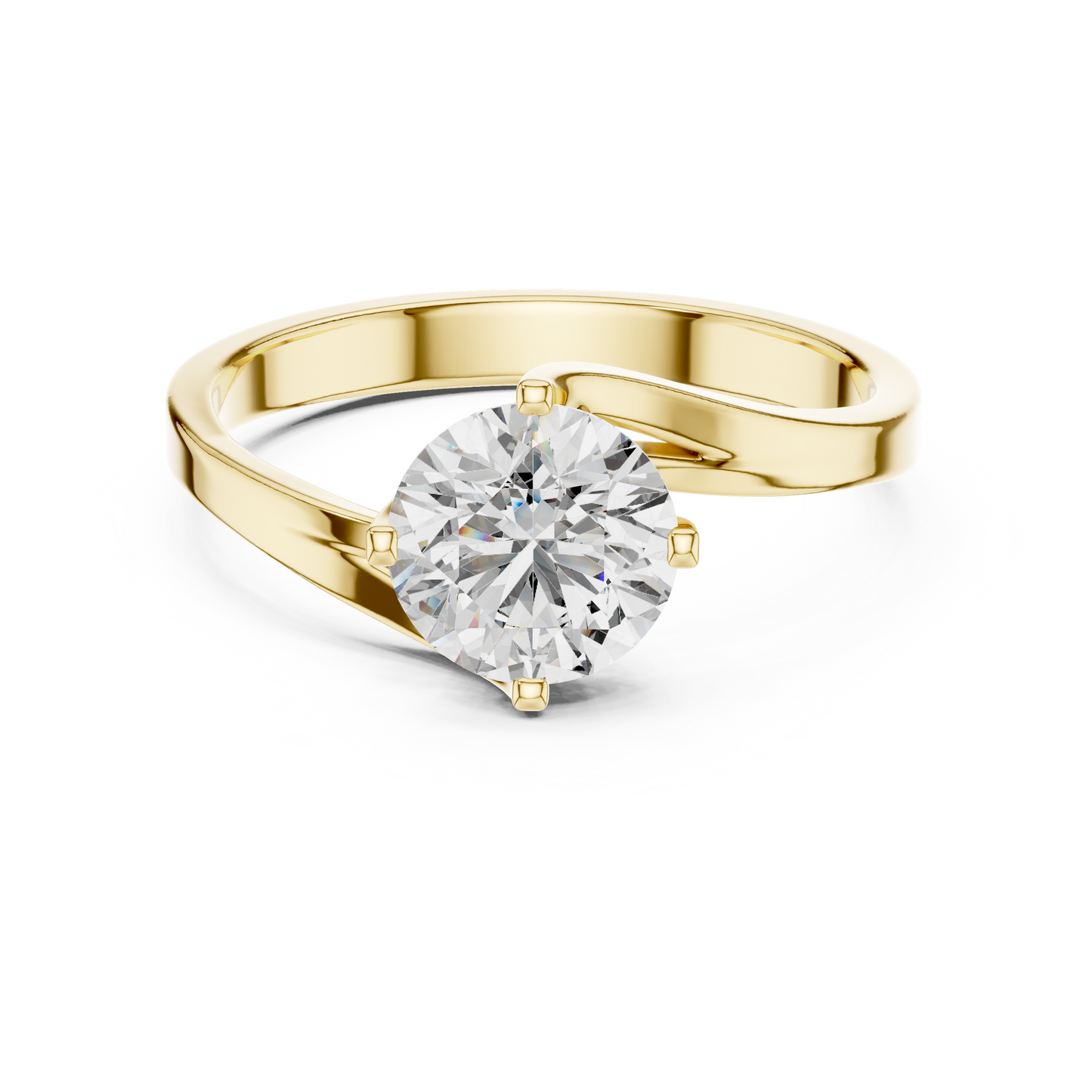Round Lab Grown Diamond Solitaire Ring | Modern Bypass Tension Setting | Solid Gold