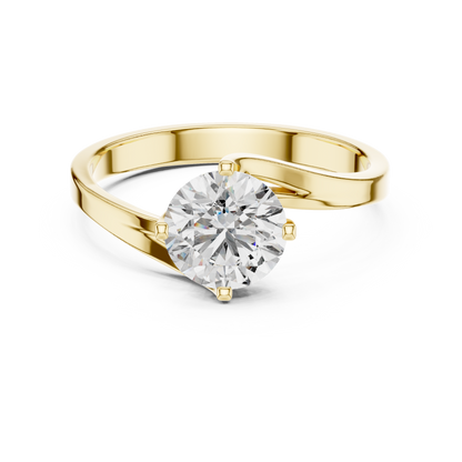 Round Lab Grown Diamond Solitaire Ring | Modern Bypass Tension Setting | Solid Gold