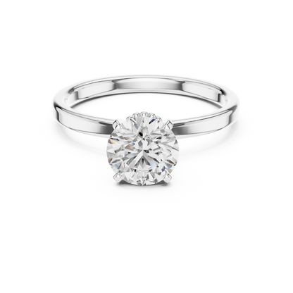 Round Lab Grown Diamond Solitaire Ring | Vintage Filigree Crown & Beaded Band | Solid Gold