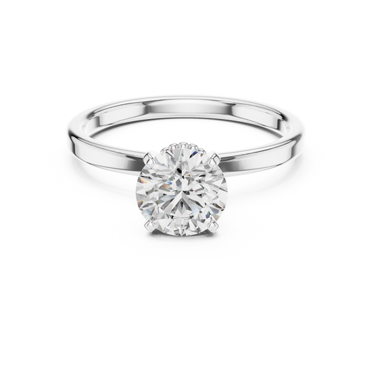 Round Lab Grown Diamond Solitaire Ring | Vintage Filigree Crown & Beaded Band | Solid Gold
