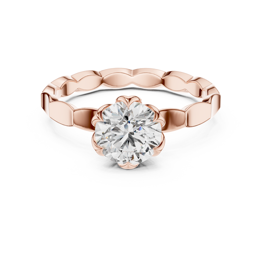 Round Lab Grown Diamond Solitaire Ring | Sculptural Scalloped Band | Solid Gold