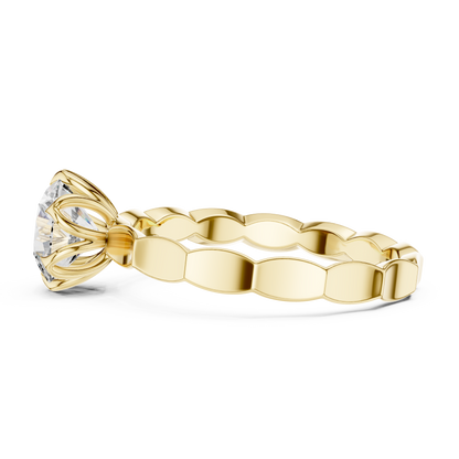 Round Lab Grown Diamond Solitaire Ring | Sculptural Scalloped Band | Solid Gold