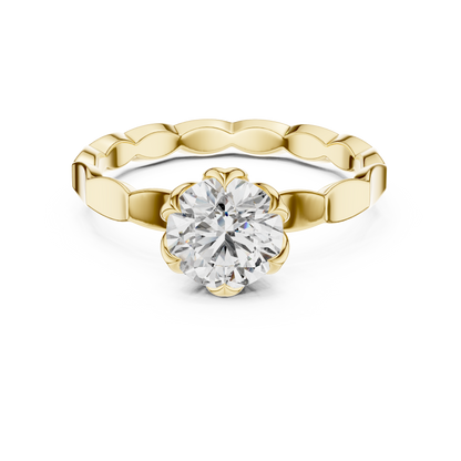 Round Lab Grown Diamond Solitaire Ring | Sculptural Scalloped Band | Solid Gold