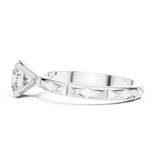 Round Lab Grown Diamond Solitaire Ring | Geometric Faceted Band | Solid Gold
