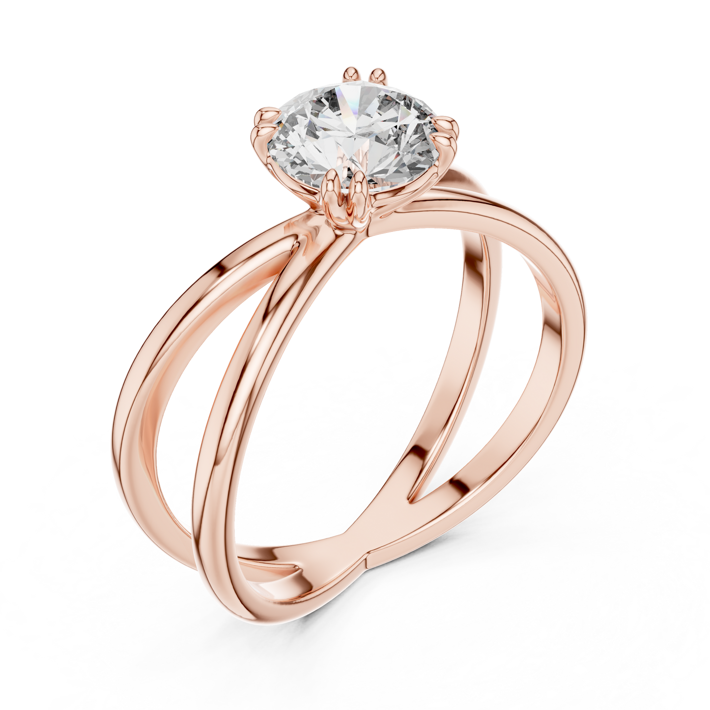 Round Lab Grown Diamond Solitaire Ring | Architectural Split-Shank Cathedral | Solid Gold