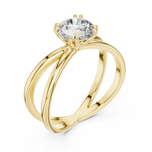 Round Lab Grown Diamond Solitaire Ring | Architectural Split-Shank Cathedral | Solid Gold