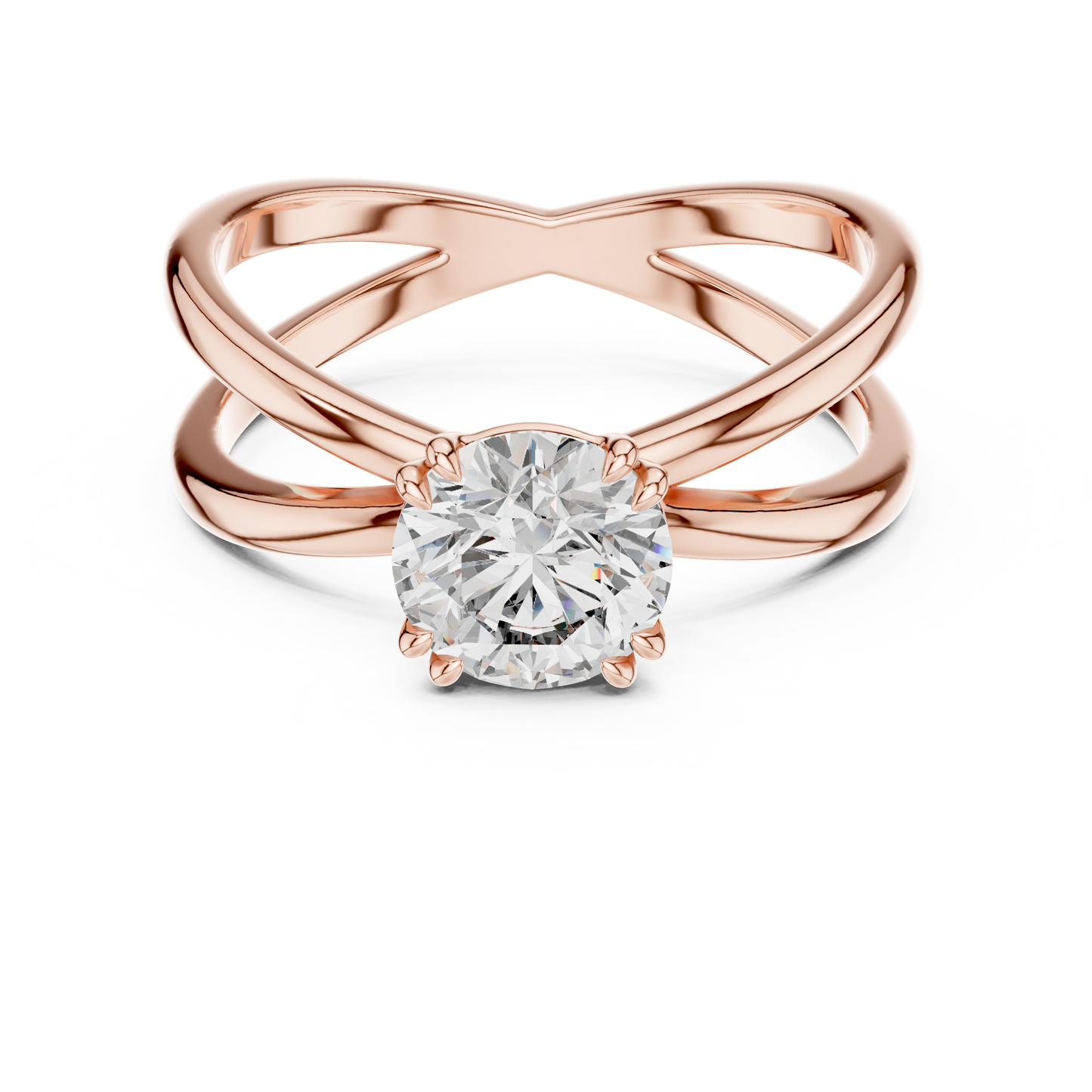 Round Lab Grown Diamond Solitaire Ring | Architectural Split-Shank Cathedral | Solid Gold