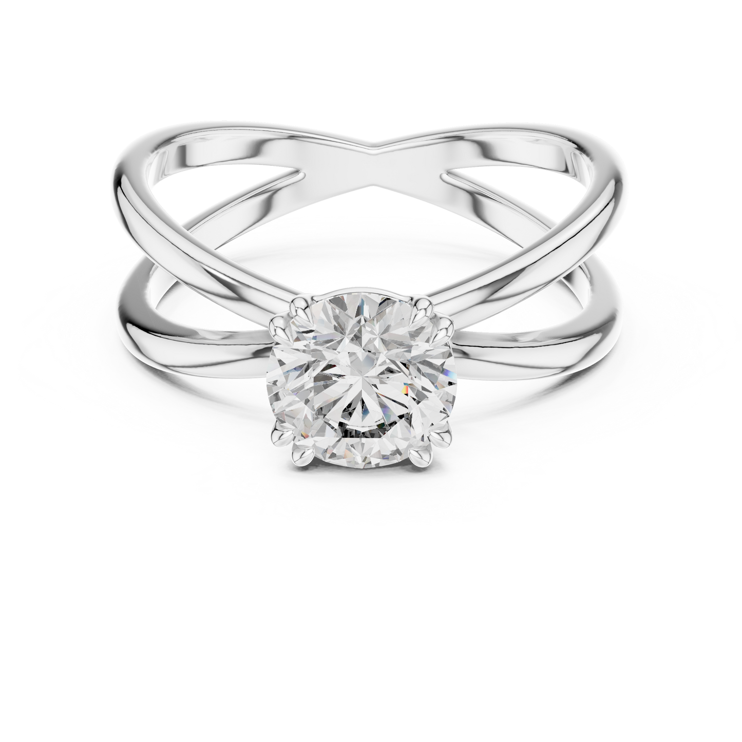 Round Lab Grown Diamond Solitaire Ring | Architectural Split-Shank Cathedral | Solid Gold