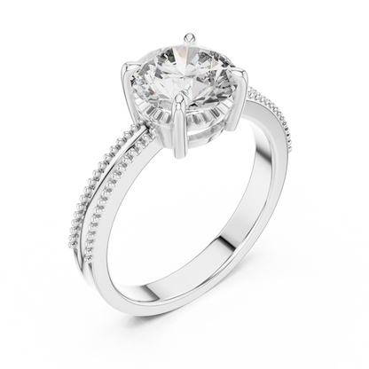 Round Lab Grown Diamond Solitaire Ring | Beaded Milgrain Band | Solid Gold