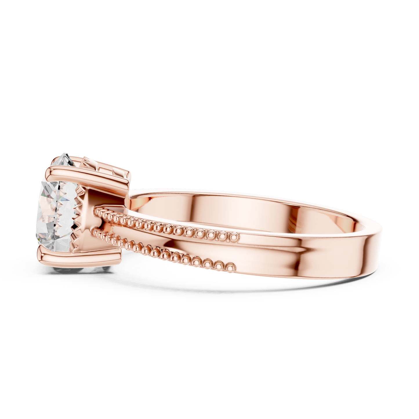 Round Lab Grown Diamond Solitaire Ring | Beaded Milgrain Band | Solid Gold