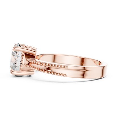 Round Lab Grown Diamond Solitaire Ring | Beaded Milgrain Band | Solid Gold