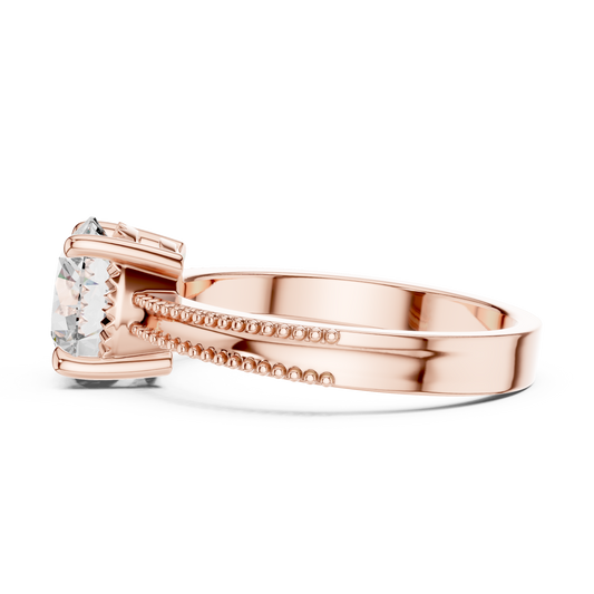 Round Lab Grown Diamond Solitaire Ring | Beaded Milgrain Band | Solid Gold