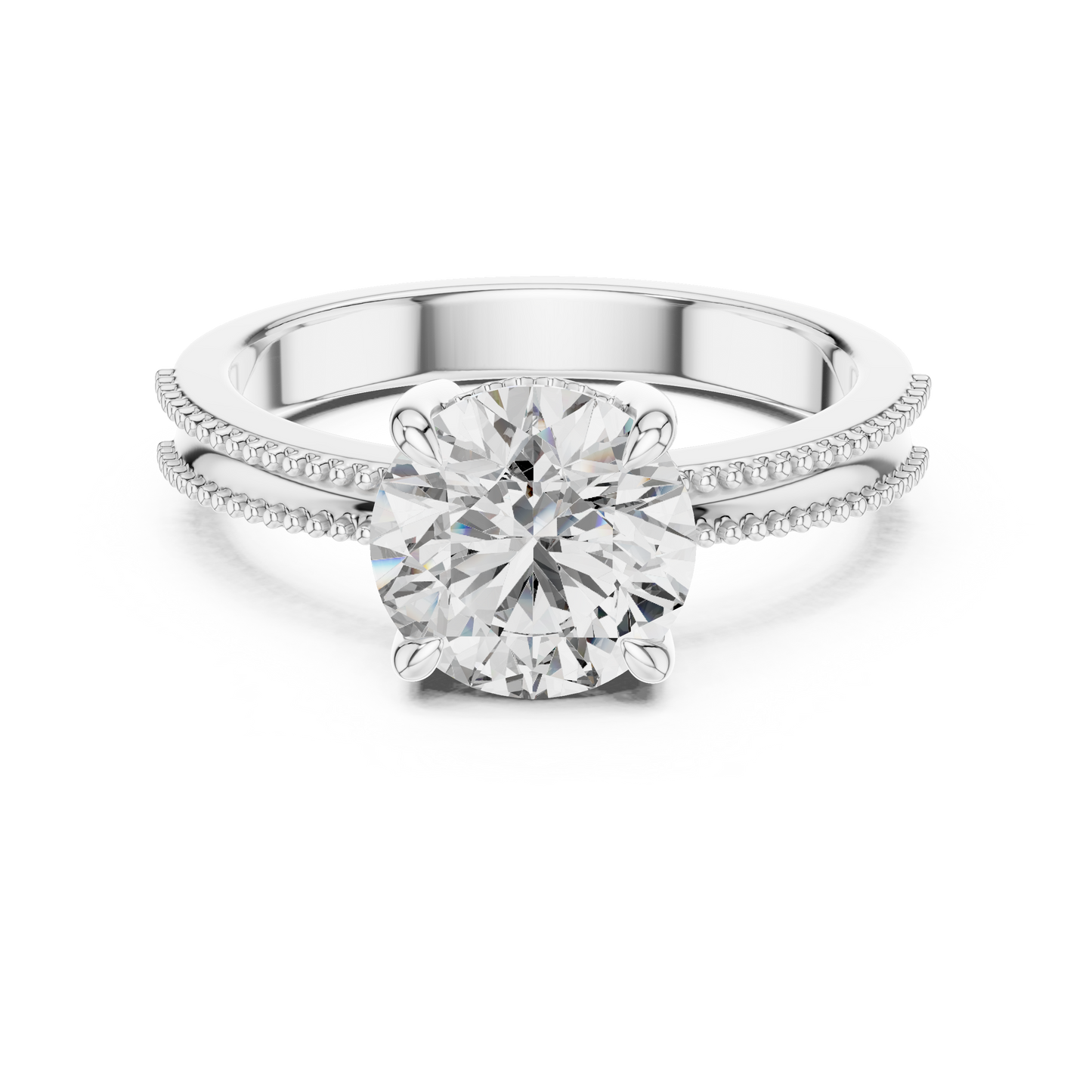 Round Lab Grown Diamond Solitaire Ring | Beaded Milgrain Band | Solid Gold
