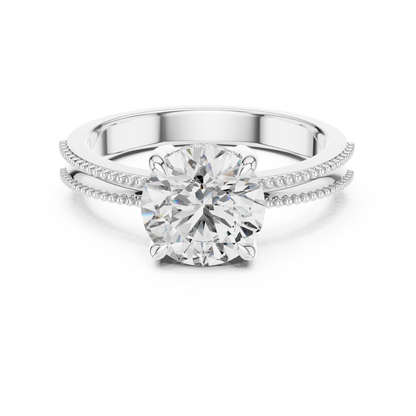 Round Lab Grown Diamond Solitaire Ring | Beaded Milgrain Band | Solid Gold