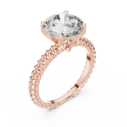 Round Lab Grown Diamond Solitaire Ring | Twisted Rope Eternity Band | Solid Gold