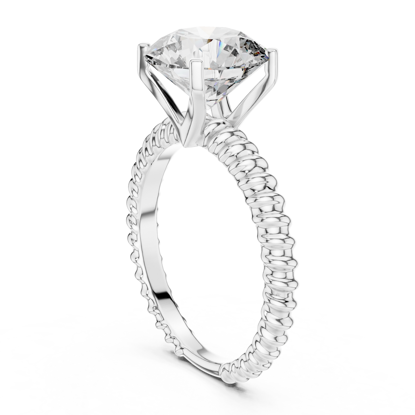 Round Lab Grown Diamond Solitaire Ring | Twisted Rope Eternity Band | Solid Gold