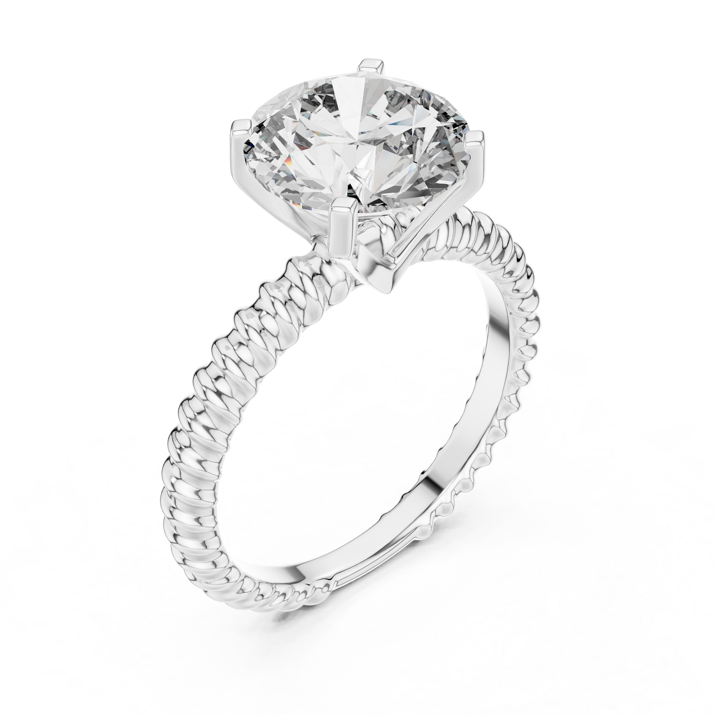 Round Lab Grown Diamond Solitaire Ring | Twisted Rope Eternity Band | Solid Gold