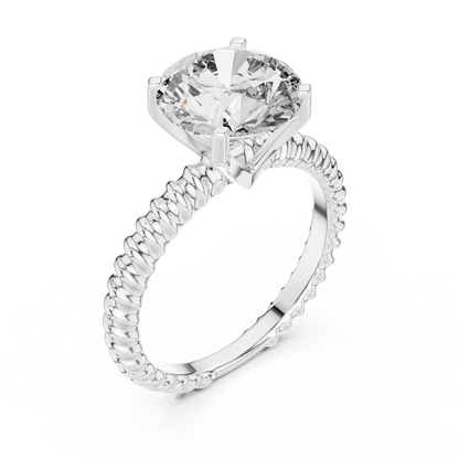 Round Lab Grown Diamond Solitaire Ring | Twisted Rope Eternity Band | Solid Gold