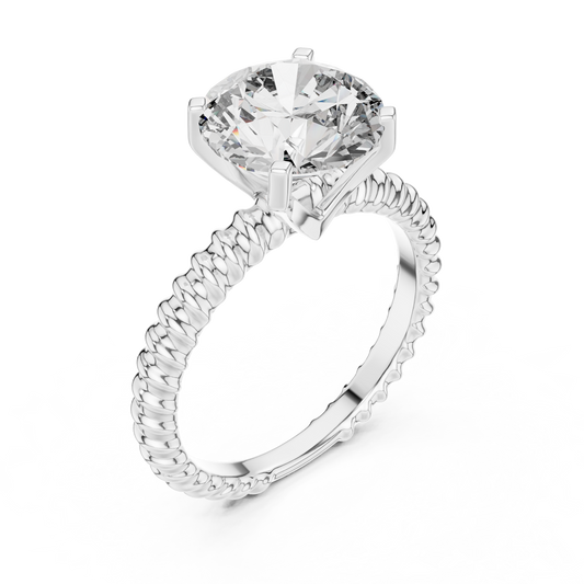 Round Lab Grown Diamond Solitaire Ring | Twisted Rope Eternity Band | Solid Gold