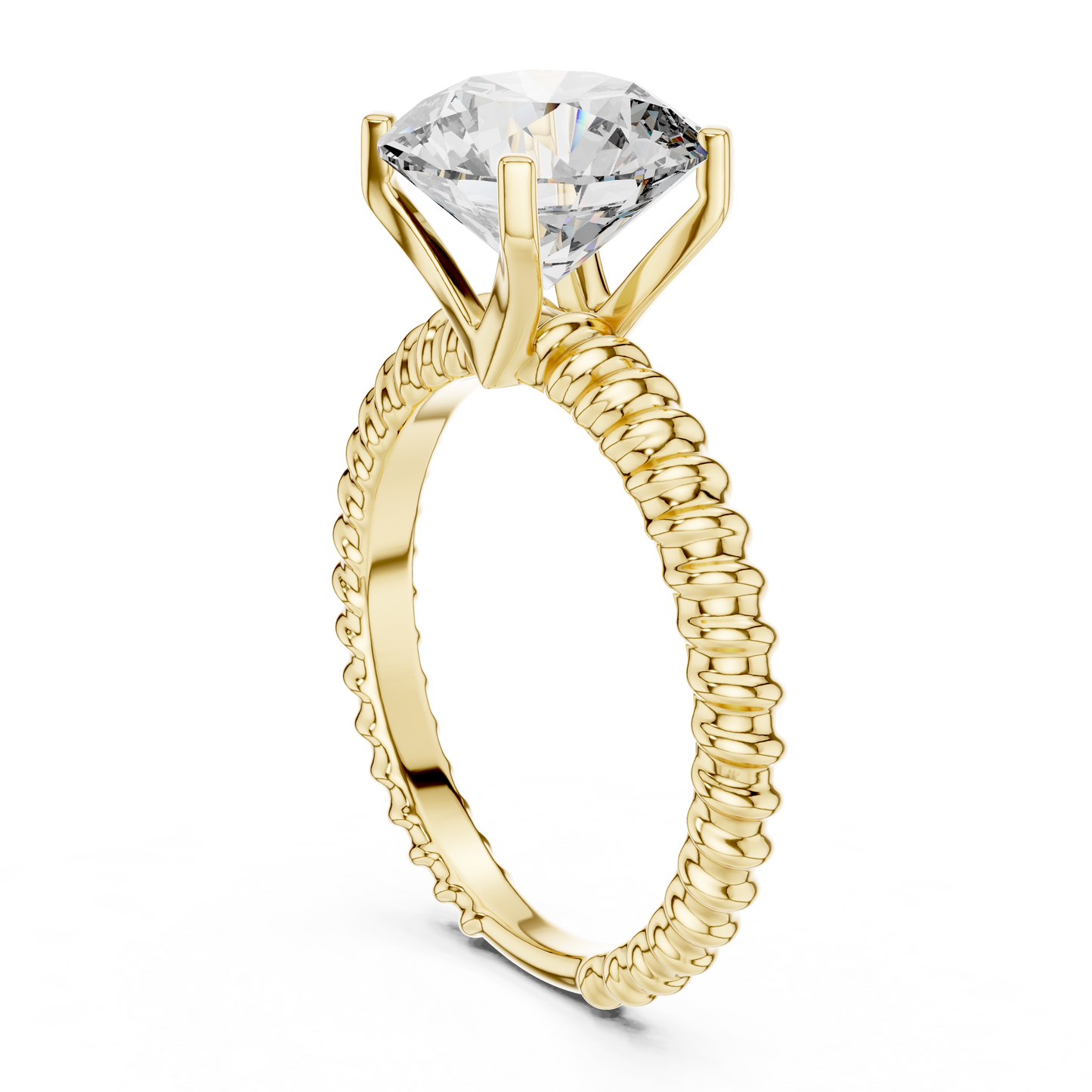 Round Lab Grown Diamond Solitaire Ring | Twisted Rope Eternity Band | Solid Gold