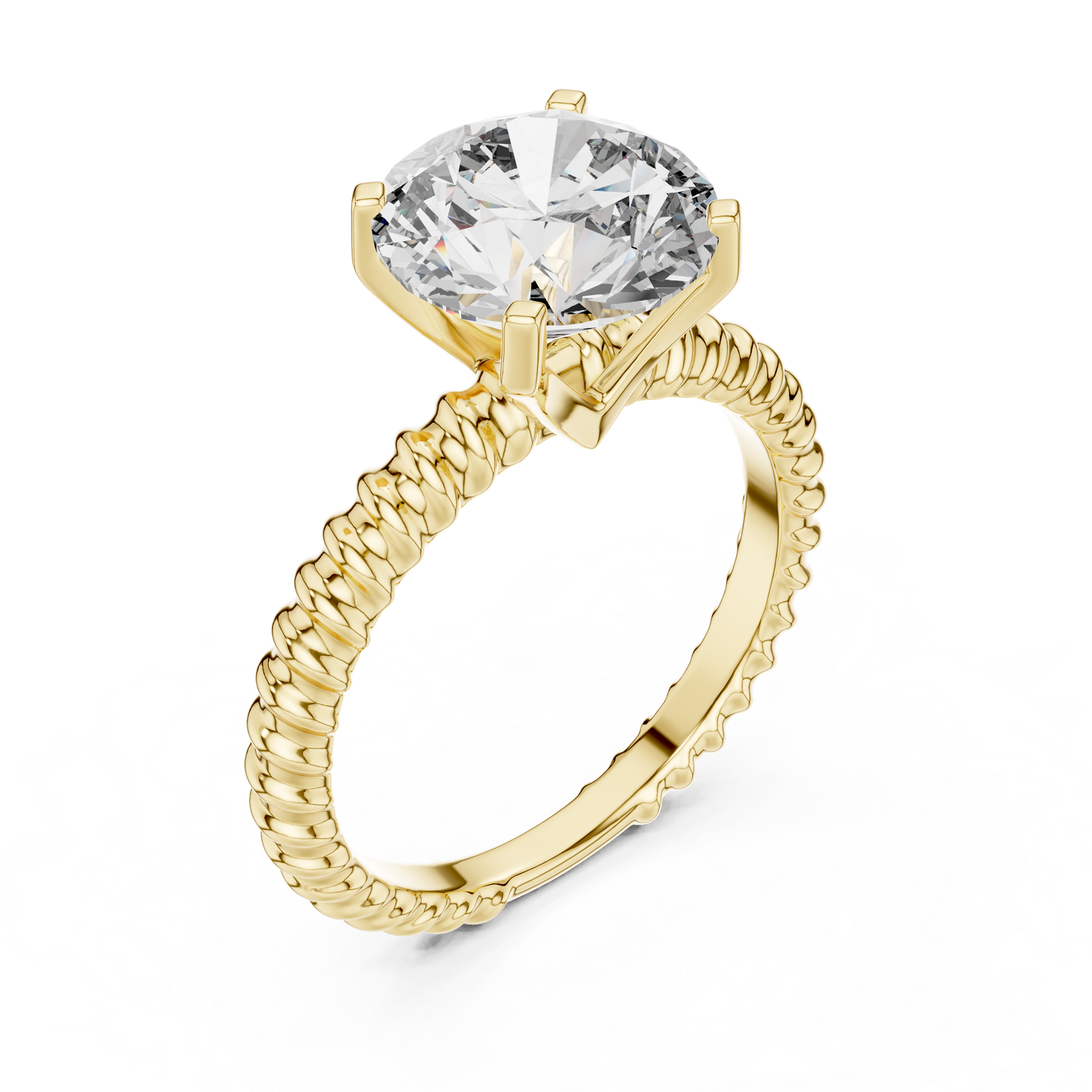 Round Lab Grown Diamond Solitaire Ring | Twisted Rope Eternity Band | Solid Gold