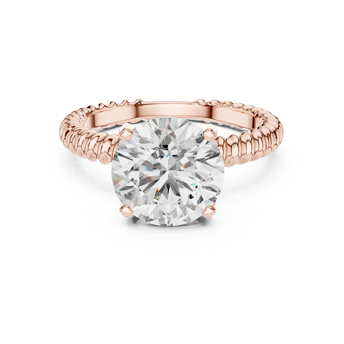Round Lab Grown Diamond Solitaire Ring | Twisted Rope Eternity Band | Solid Gold