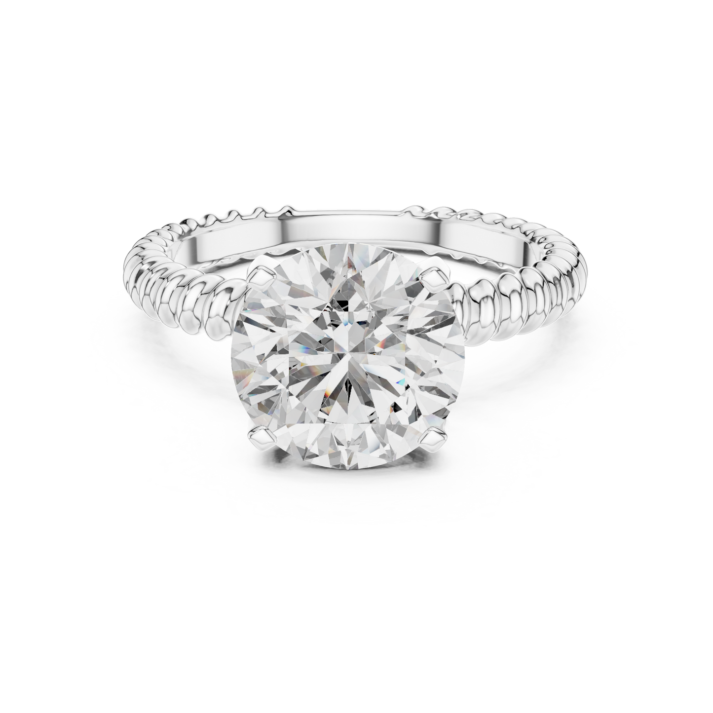 Round Lab Grown Diamond Solitaire Ring | Twisted Rope Eternity Band | Solid Gold