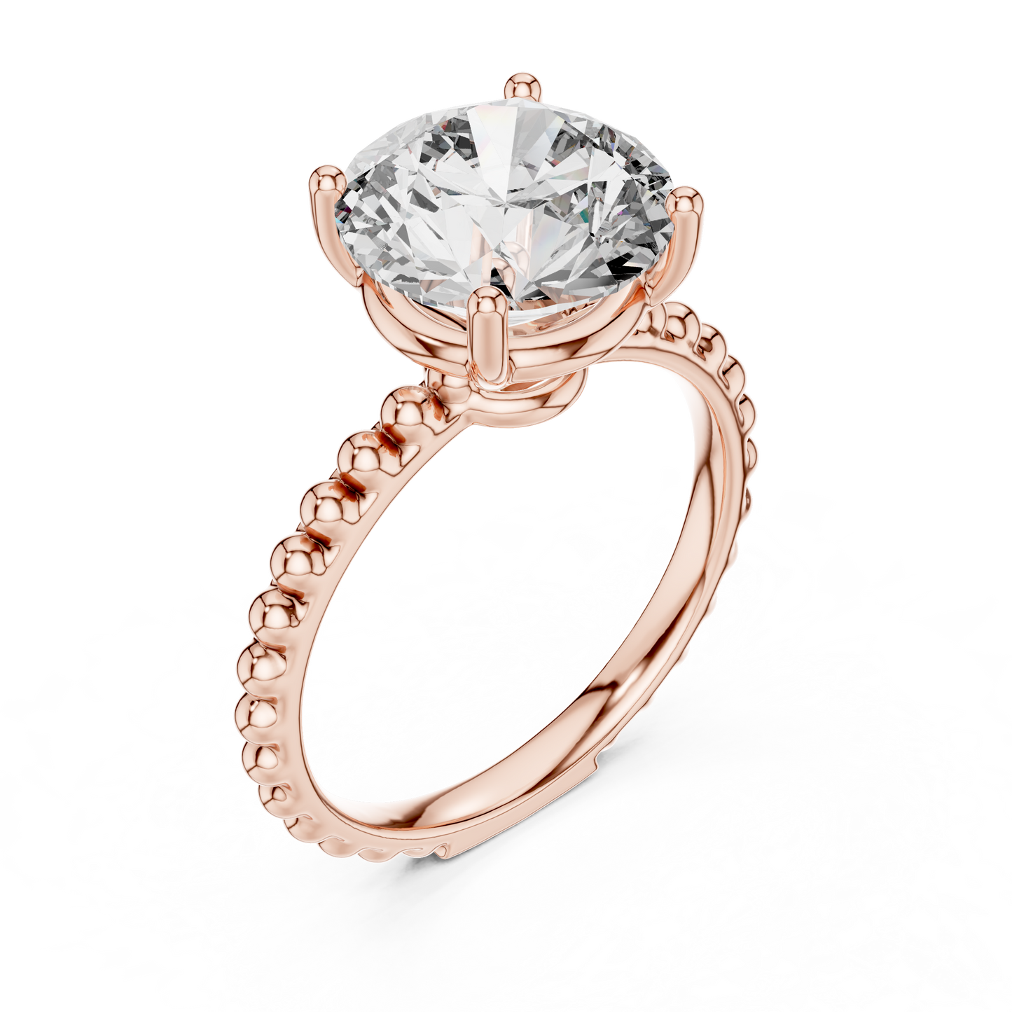 Round Lab Grown Diamond Solitaire Ring | Beaded Bubble Eternity Band | Solid Gold
