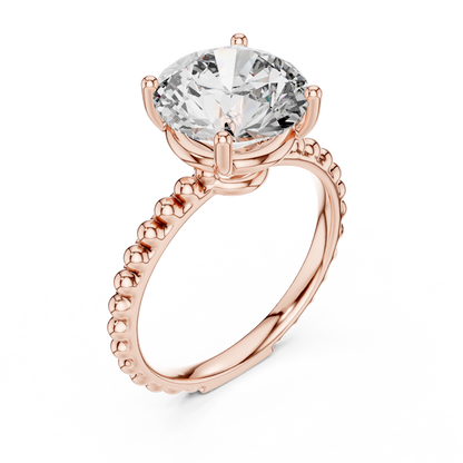 Round Lab Grown Diamond Solitaire Ring | Beaded Bubble Eternity Band | Solid Gold