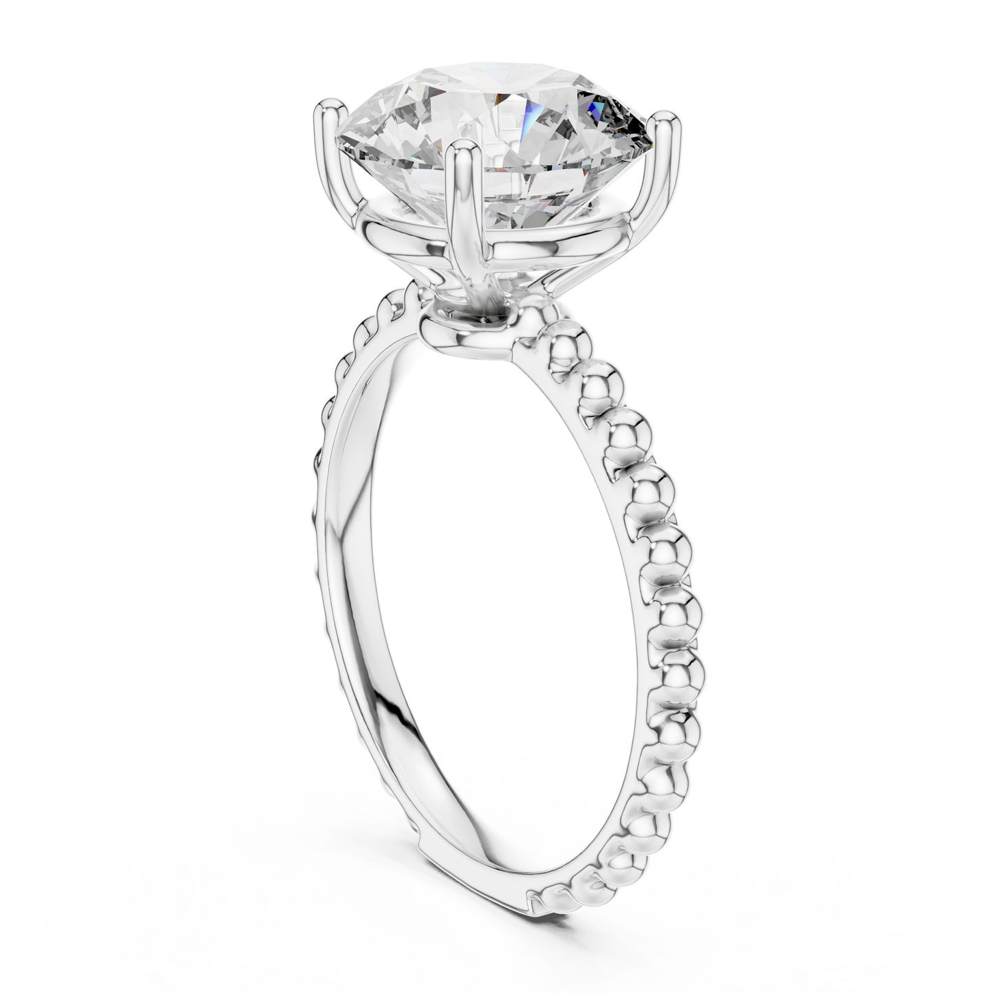 Round Lab Grown Diamond Solitaire Ring | Beaded Bubble Eternity Band | Solid Gold