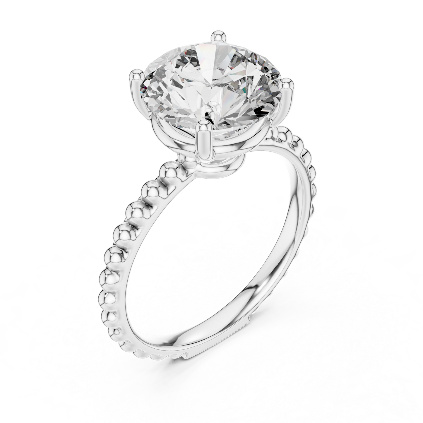 Round Lab Grown Diamond Solitaire Ring | Beaded Bubble Eternity Band | Solid Gold